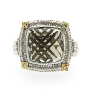 Gabriel & Co 925 Sterling Silver and 18k Gold Smoky Quartz Diamond Ring Size 7