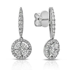 Fine 18K White Gold 1.49 Ct Natural Diamonds 25mm Round Drop Earrings