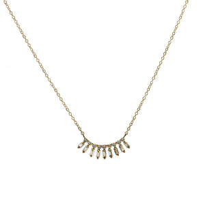 Bar 0.21 CT Baguette and Round Diamonds 14K Yellow Gold Necklace Size 16"