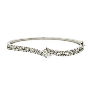 Ladies 14K White Gold 2.45 CT Diamond Bangle Bracelet Size 7"