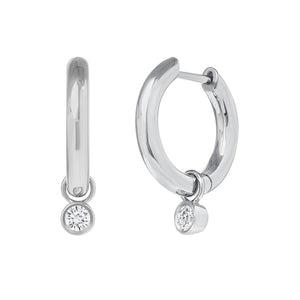 14K White Gold 17 mm Height 0.14 CT Diamonds Hoop Earrings
