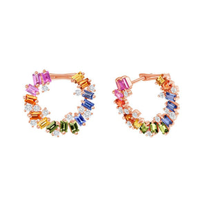 2.70 CT Multi Color Sapphire 0.50 CT Diamonds 14K Rose Gold Hoop Earrings