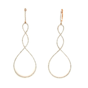 0.86 CT Pave I Color SI1 Diamonds in 14 Rose Gold Hoop 2.80" Long Earrings »N114