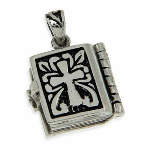 Solid Sterling Silver 3D USA Flag & CROSS Locket Book Pendant » P33