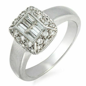 1.00 CT Baguette & Round Diamonds 18K White Gold Engagement Ring »BL119 moo