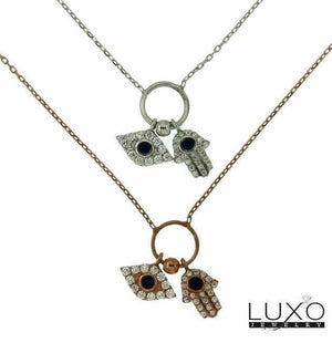 ¦Women's 925 Sterling Silver Evil Eye Hamsa Charms Necklace 16" to 18" »P65