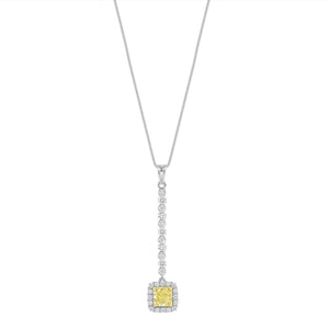 1.79 CT Yellow and White Diamonds 18K White Gold Drop Necklace 18"