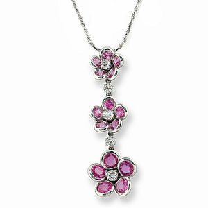 0.63 CT Diamonds 5.68 CT Pink Sapphire 14K White Gold Flower Necklace 16"