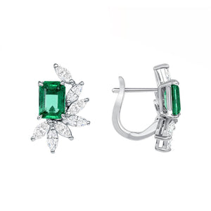 1.69 CT Natural Colombian Emerald 1.00 CT Diamonds 14K White Gold Earrings