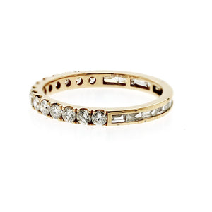 0.73 CT Round and Baguette Tow Faced Diamond 14K Yellow Gold Wedding Band Ring