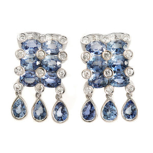 8.68 CT Natural Blue Sapphire 0.75 CT Diamonds 18K White Gold Drop Earrings