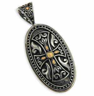 Solid Sterling Silver & 14 K Gold Bali Cross Pendant » P113