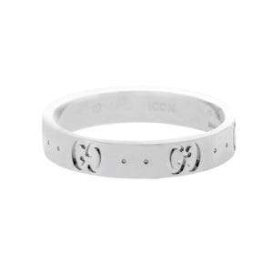 Auth Gucci Icon Logo 18K White Gold 4 mm Wide Ring Size 8.5 »U424