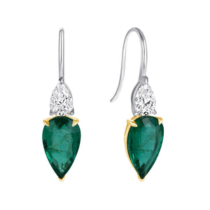 2.41 CT Natural Emerald 0.62CT Diamonds 14K Gold Earrings