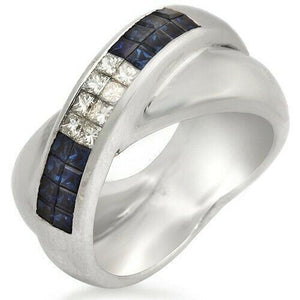 18K Gold Invisible Setting 0.43 CT Diamonds & 0.85 CT Blue Sapphire Ring