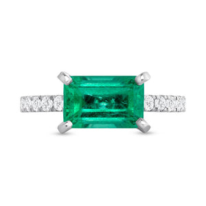 2.47 CT Colombian Emerald & 0.65 CT Diamonds in 14K White Gold Engagement Ring