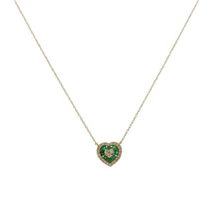 0.30 CT Emerald 0.25 CT Diamond 14K Yellow Gold Heart Pendant Necklace 18"