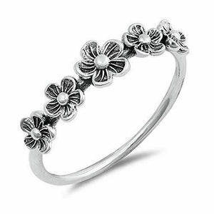 Women's 925 Sterling Silver Oxidized Flowers Band Ring Size 4-12