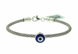 925 STERLING SILVER STAINLESS STEEL EYE EVIL BANGLE,6.5",$$$199