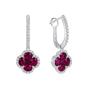 1.70 CT Natural Ruby 0.44CT Diamonds 18K White Gold Four Leaf Clover Earrings
