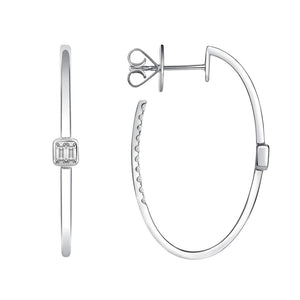 0.69 CT Diamonds in 18K White Gold 36 mm Height Hoop Earrings