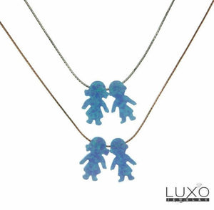 ▌Women's 925 Sterling Silver Opal Boy & Girl Pendant Necklace 16" to 18" » P62