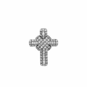 14K White Gold 0.40 CT Round & Baguette Diamonds 18.5 mm Hight Cross Pendant