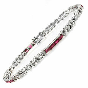 0.23 CT Natural Ruby & 0.73 CT Diamonds 18K White Gold Bracelet 7.5"