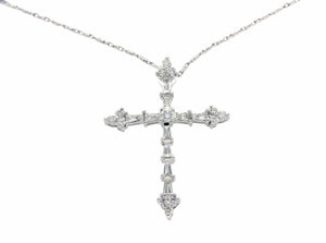 0.67 CT Diamond 18K Gold Cross Pendant 14K Gold Chain Necklace Size 16"»U47