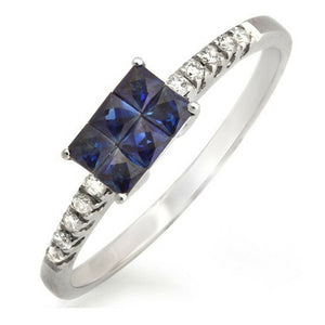 0.75 CT Blue Sapphires & 0.12 CT Diamonds 18K Gold Wedding Band Ring Size 6-8