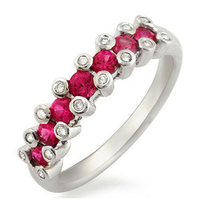 0.86 CT Pink Sapphire & 0.16 CT Diamonds 18K Gold Wedding Band Ring Size 6-7.5