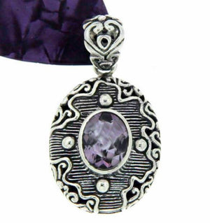 ¦Solid Sterling Silver Bali Bezel Set Amethyst Pendant»P416 ANTIQUE DESIGN!