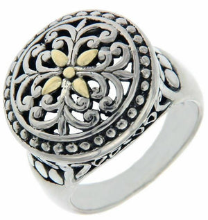 Solid Sterling Silver & 14 K Gold Die-Cut Cluster Ring»R21
