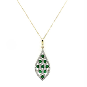 0.63 CT Emerald 0.12 CT Diamond 14K Yellow Gold Drop Pendant Necklace 18"