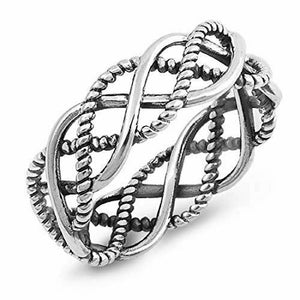 Unisex 925 Sterling Silver Open Woven Braid Wedding Band Ring 5-12