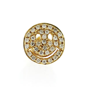 Sydney Evan 14K Yellow Gold Pave Diamond Happy Face Single Stud Earrings