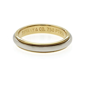 Au Tiffany & Co. 18K Gold & Platinum Milgrain 3 mm Wedding Band Ring Size 6.5