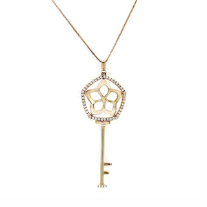 PIERO MILANO 18K Rose Gold 0.26 CT Diamond Key Pendant Necklace Size 16"