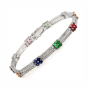 2.95 CT Multicolor Sapphires 0.82 CT Diamonds in 18K Gold White Bracelet 6.3/4"
