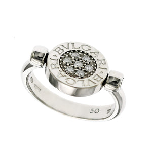 Authentic Bulgari BVLGARI Flip 18K White Gold Diamond Onyx Ring Size 50 US 4