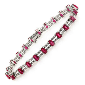 13.50 CT Natural Ruby & 0.87 CT Diamonds 18K White Gold Bracelet 7" »BL39