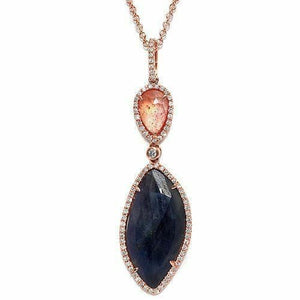 Sliced 9.68 CT Multi Sapphire & 0.48 CT Diamonds 14K Rose Gold Necklace Size 16"