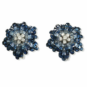 18K White Gold Diamonds & Invisible Set 34.26 CT Blue Sapphire Earrings »BL3026
