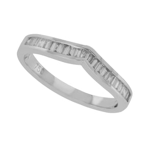 18K White Gold 0.36 CT Baguette Diamonds Chevron Wedding Band Ring Size 6.5 »N13