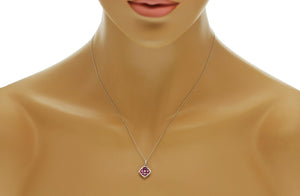1.20 CT Natural Ruby 0.15CT Diamond 14K White Gold Pendant Necklace Size 18"