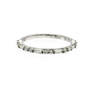 0.40 CT Round and Baguette Diamond 14K White Gold Wedding Band Ring Size 6.5