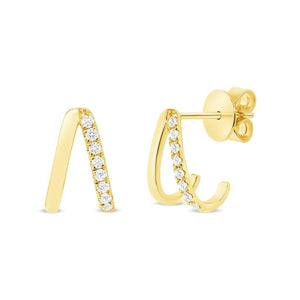 14K Yellow Gold 11 mm Height 0.15CT Diamonds Stud Earrings