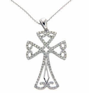 0.50 CT Diamond 18K Gold Open Cross Pendant 14K Gold Chain Necklace Size 16"»U42