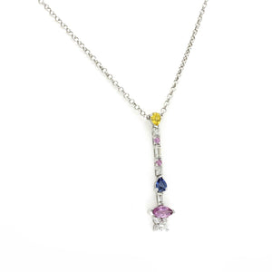 1.64 CT Sapphires 0.32 CT Diamond 18K White Gold Drop Necklace 16"