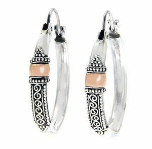 925 Sterling Silver and 18k gold Bali Hoop Earring » E212